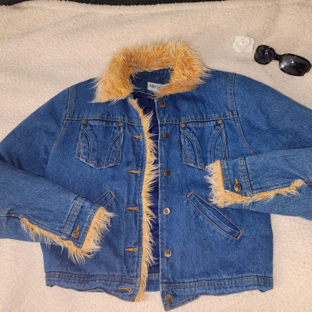 Amy Byer Denim Jacket with Faux Fur Trim Youth Large